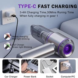 Mini-autostofzuiger - Zwart - Draadloze Handstofzuiger met 6000 mAh Batterij - 4-in-1 Voor Auto en Thuisgebruik — thumbnail 4