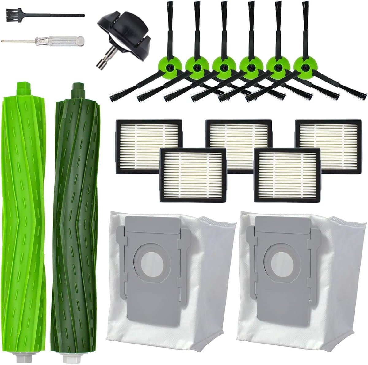 Vervangingsonderdeelset voor iRobot Roomba J Plus J5+ J6+ J7+ J8+ J9+ – 1 rubberen borstel, 1 voorwiel, 5 HEPA-filters, 6 zijborstels, 2 stofzakken — afbeelding 1