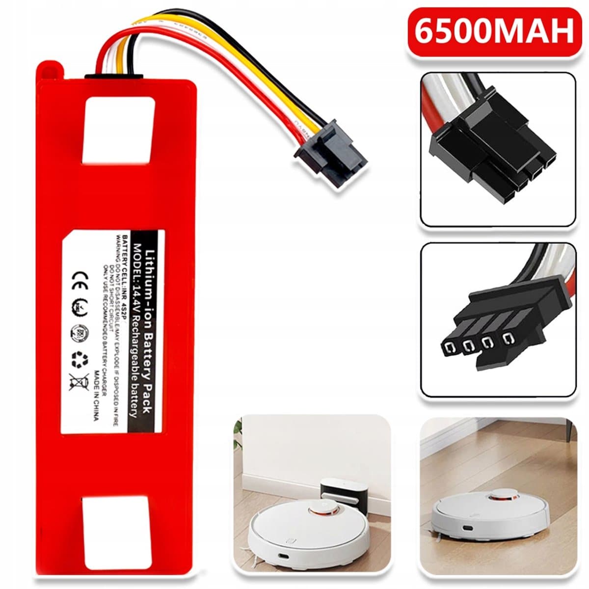6500mAh Batterij Compatibel Met Xiaomi Roborock S50 S51 S55 - 14,4V Stabiele Prestaties - Bescherming Tegen Overbelasting En Kortsluiting Eenvoudige Installatie - Oranje — afbeelding 1
