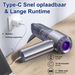 Draadloze Kruimeldief - Handstofzuiger 22000Pa - Oplaadbare Auto Stofzuiger - HEPA Filter - USB-C - Inclusief Opzetstukken - Paars — thumbnail 5