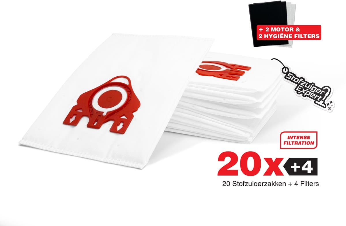 20x PREMIUM PRO FJM 3D Stofzuigerzakken Geschikt voor Miele - 20 Stofzakken + 2 Hygiëne en 2 Motor filter meegeleverd! Premium kwaliteit zakken - Cat & Dog - Anti Allergie -Geschikt voor o.a. Miele C2, C1, S6, S4, S6000, S4000, S700, S500, S300 — afbeelding 1