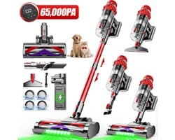 Elekiatech - Steelstofzuiger Draadloos - 65000Pa - 70 Min Gebruikstijd - 8-in-1 Filtersysteem - Rood