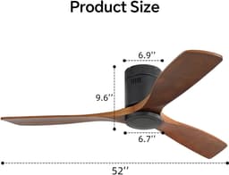 DESMIU Plafondventilator 52 Inch - Laag Profiel Met DC Motor En Afstandsbediening - Voor Woonkamer En Slaapkamer - Metaal En Hout - Zwart — thumbnail 3