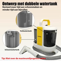 Tapijtreiniger / Vloerreiniger / Vlekkenreiniger – Met spray-functie, 2 borstelkoppen & 4m snoer – Voor tapijt, bekleding, auto & trappen – Incl. flexibele slang – Krachtige vlekverwijderaar — thumbnail 2