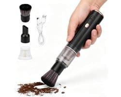 KZQ Koffiemolenreiniger – Draadloze mini-stofzuiger voor koffiepoeder – Draagbaar hulpmiddel voor het verwijderen van koffieresten – Geschikt voor auto, huis en kantoor – Draagbare reiniger voor espressomolens (Zwart)
