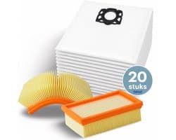 DEGG® - Mega Set - 20 Stofzuigerzakken + 2 Vlakfilters - Geschikt voor Kärcher WD4, WD5, WD6, MV4, MV5, MV6 | Bespaar op onderhoud