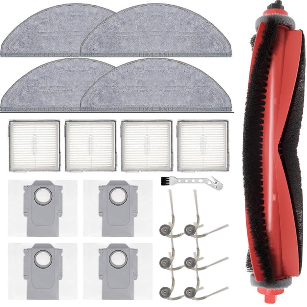 Accessoires geschikt voor Roborock Q10 S5/Q10 S5+/Q10 X5 robotstofzuiger - 1 hoofdborstels, 4 stofzakken, 4 dweilpads, 4 HEPA-filters, 6 zijborstels, 1 reinigingsborstel - 12 delige — afbeelding 1