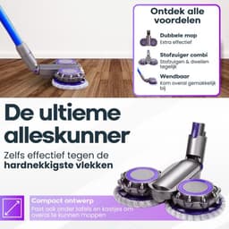 Actueell® Elektrische Opzetstuk D2 Geschikt voor Dyson Steelstofzuiger V7 V8 V10 V11 V15 – Mop Dweil Vloerwisser – Stofzuigermond – Vloermop – Nat & Droog – Inclusief 8 Dweil Pads — thumbnail 4