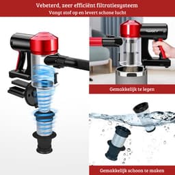 Stofzuiger zonder Zak – Op Accu – Tapijtreiniger – Vacuum Cleaner – Vlekkenreiniger – Draadloos – 150W – Rood — thumbnail 2