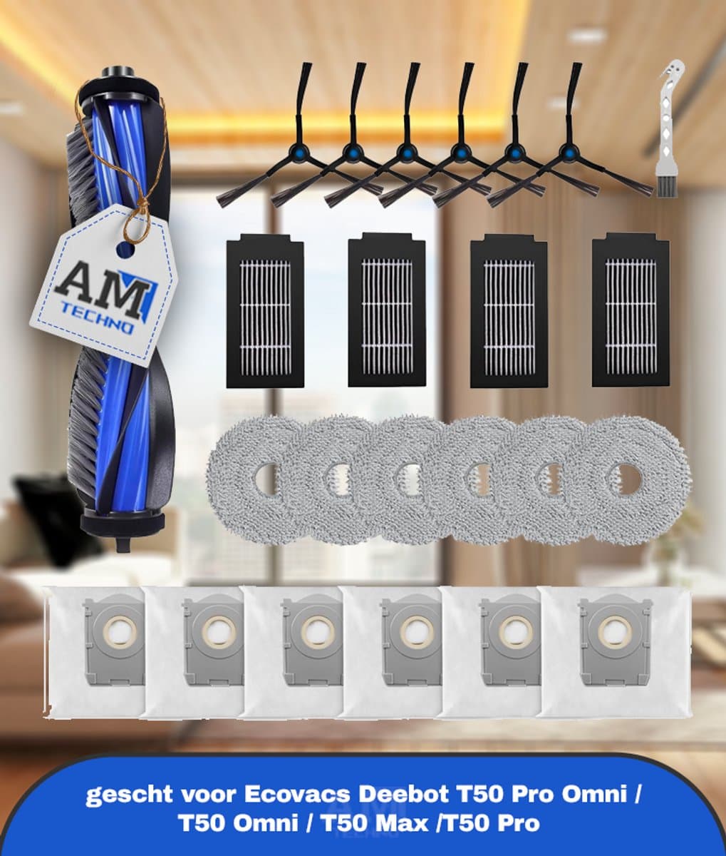 Accessoires gescht voor Ecovacs Deebot T50 Pro Omni / T50 Omni / T50 Max /T50 Pro stofzuiger, reserveonderdelen, accessoireset 1 hoofdborstel, 4 filters, 6 reinigingsdoeken, 6 stofzakken, 6 — afbeelding 1