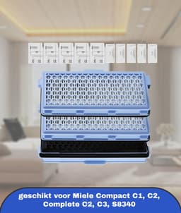 3 sets HEPA-filters, geschikt voor Miele Compact C1, C2, Complete C2, C3, S8340 stofzuigers. Inclusief 5 motorfilters en 5 AirClean-filters, geschikt voor modellen S4000, S5000, S6000 en S8000. — thumbnail 1