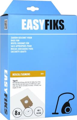 Easyfiks B18 stofzuigerzakken geschikt voor Bosch en Siemens - 8 stuks + 1 filter - voor Big Bag 3L - Arriva - Smily - Type K — thumbnail 1