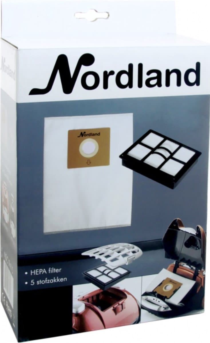 Nordland stofzuigerzakken voor NSC 9415 - 5 stuks + 1 HEPA filter — afbeelding 1