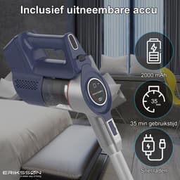 Erikssøn Steelstofzuiger Air Pro Elite 9000 - Stofzuiger Draadloos - Zonder Zak Op Accu - Grijs/Blauw — thumbnail 4