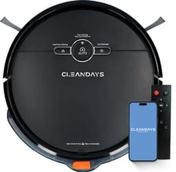 CleanDays Robotstofzuiger met dweilfunctie - Slimme navigatie - Dweilrobot - Robotstofzuiger met laadstation - Werkt met huisdieren - Inclusief Nederlandstalige app & afstandsbediening - D2-001 — thumbnail 1
