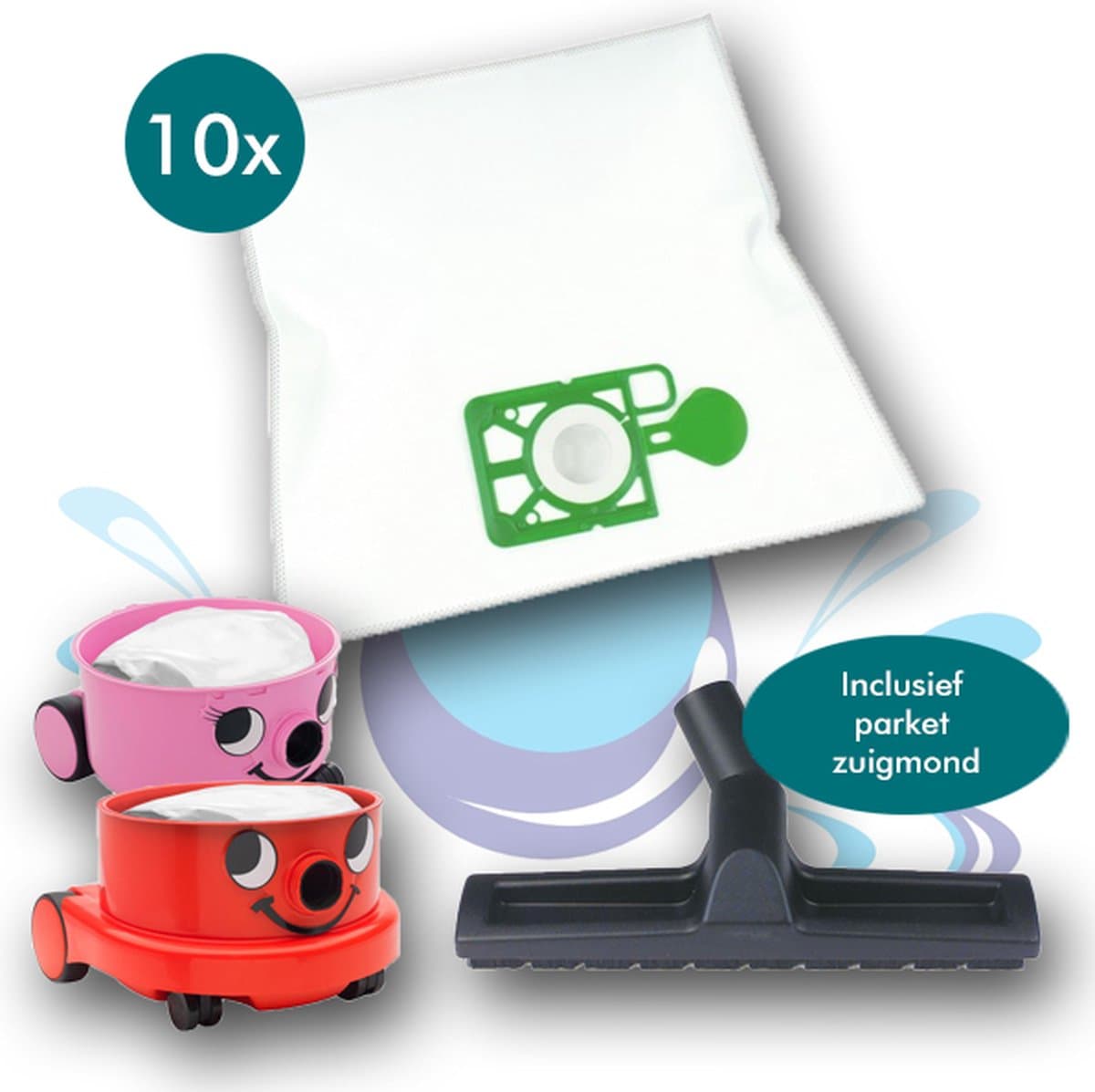 Numatic stofzuigerzakken voor Henry & Hetty stofzuiger - 10 stuks - Stofzuigzakken inclusief Parket zuigmond — afbeelding 1