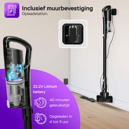 TurboTronic LV8 Steelstofzuiger met kruimeldief zonder zak - Draadloos - Hoge zuigkracht - HEPA - lichtgewicht - 3 Snelheden -Harde en zachte vloeren - Zwart — thumbnail 5
