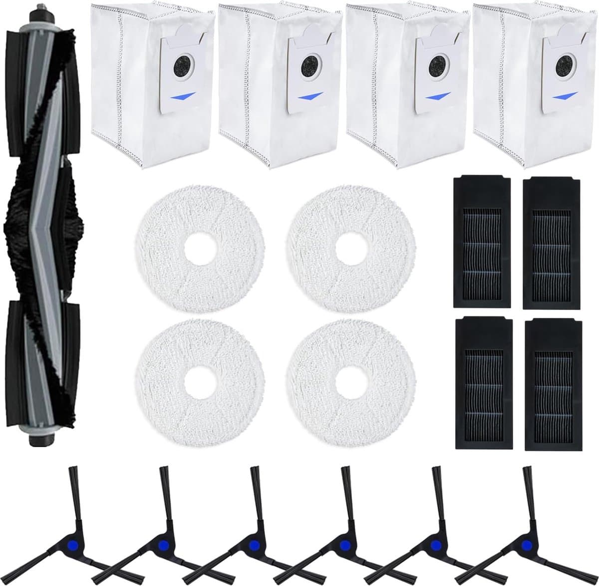 17 stuks vervangende accessoires set geschikt voor Ecovacs Deebot X2 / X2 Omni / X2 Pro / DEX86 stofzuiger reserveonderdelen, 1 hoofdborstel, 4 zijborstels, 4 hepa-filters, 4 stofzakken, 4 dweildoeken — afbeelding 1