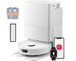 Roborock QV 35S Set-Robotstofzuiger–10000 Pa zuigkracht–Dubbele anti-klitborstels–Slimme obstakelvermijding–Dubbele opklapbare–Draaiende dweilen–Automatisch dweilen–Zelfdrogend–twee stofzuigerzakken en één filter-Wit–Qrevo plus Upgrade