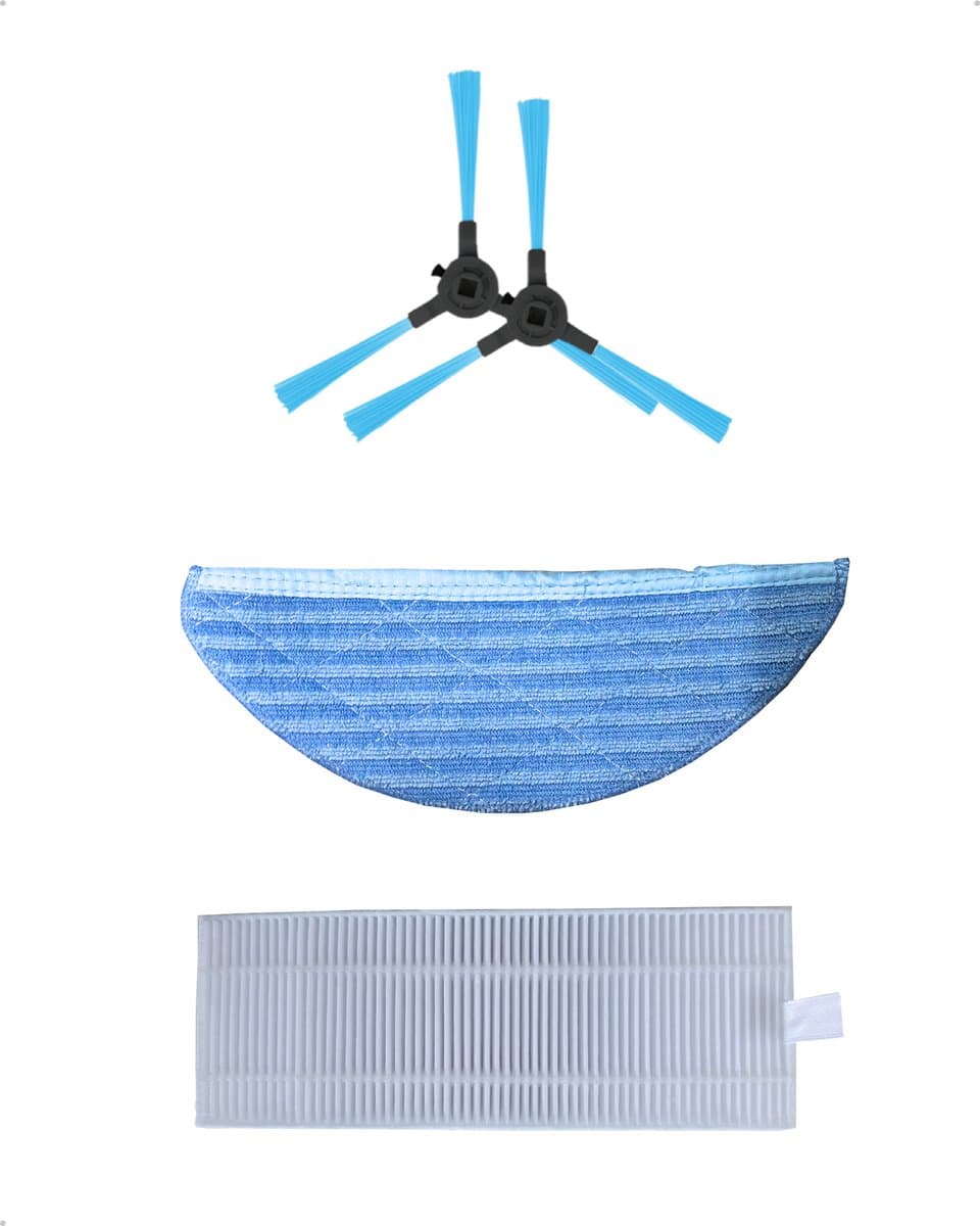 CleanWise Hans Onderhoudspakket – Robotstofzuiger & Dweilrobot Onderdelen – 1 Dweildoek, 1 Filter & 2 Zijborstels – Reserve Accessoires — afbeelding 1