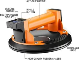 Vacuüm Zuignap - Glaslifter Zuiger - Materiaal Verplaatsen - Krachtige Borstelloze Motor - 20cm Diameter - Zwart Oranje — thumbnail 5