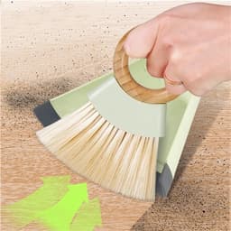 Mini stoffer en blik - Kleine bezemset - Bureau reinigen - Zachte borstelharen - 18 cm - Groen — thumbnail 3