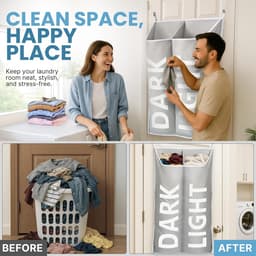 Hangende wasmand - Opbergzak - Ruimte besparen - Ventilerend ontwerp - XL formaat - Grijs — thumbnail 4