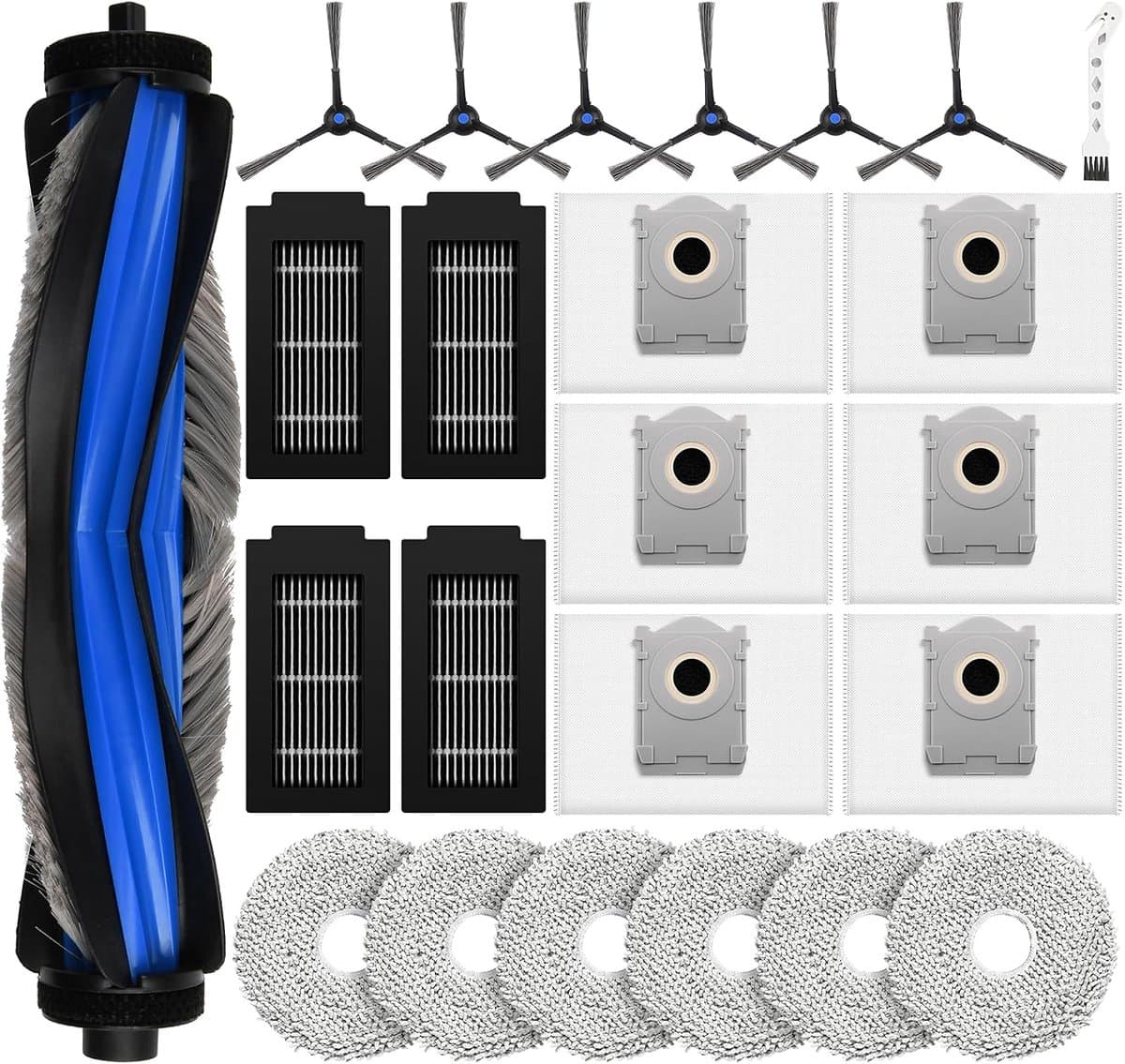 24-delige vervangingsset voor Ecovacs Deebot T50 Pro Omni / T50 Pro Omni Gen2 / T50 Omni robotstofzuiger, inclusief 1 hoofdborstel, 6 stofzakken, 4 filters, 6 zijborstels, 6 dweilpads en 1 reinigingsaccessoire — afbeelding 1