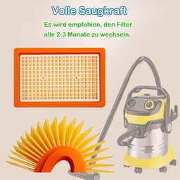 Multifunctioneel vervangingsfilter – Een speciaal plat geplooid filter,--Geschikt voor de Kärcher WD4, MV4, MV6 en WD5P stofzuigers – – Eenvoudige installatie – het reinigen van kasten, tapijten en trappen – Verpakking van 2 stuks — thumbnail 3