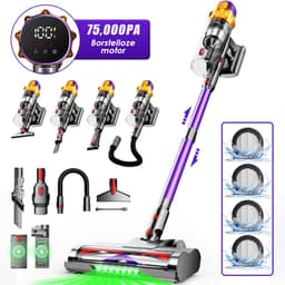 Hiaonyx steelstofzuiger - 9-in-1 steelstofzuiger draadloos - 75000pa - Met dierenborstel - LED Groene Stofdetectielamp - Geschikt voor Tapijten - Harde Vloeren en Dierenharen - 2-liter stofopvangbox - Paars — thumbnail 1