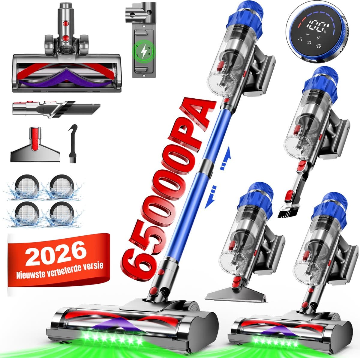 Elekiatech - Steelstofzuiger Draadloos - 65000Pa - 70 Min Gebruikstijd - 8-in-1 Filtersysteem - Blauw — afbeelding 1