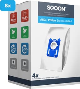 SQOON® Stofzuigerzakken - Geschikt voor AEG (VX8.2 Silence, VX7, VX6, GR201S, GR201M), Philips (3000 Series, Power Go, Performer) en Electrolux (Standard Bag, XXL130, Ergospace) - Hoogwaardige Kwaliteit! - 8 stuks — thumbnail 1