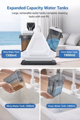 Tapijtreiniger machine - Vlekkenreiniger - Bekledingreiniger - Bankreiniger - krachtige zuigkracht 16 Kpa - 1900 ml watertank – 1300ml vuilwatertank — thumbnail 3