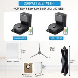 16stuks - robotstofzuiger - Accessoireset - geschikt voor Eufy L60 Hybrid (SES) - L60 - L60 SES - L50 - L50 SES - robotstofzuiger - Met 3HEPA Filters - 1Roller - 4Zijborstels - 5 Mopdoeken - 3Stofzakken - Vervangingsonderdelen — thumbnail 2
