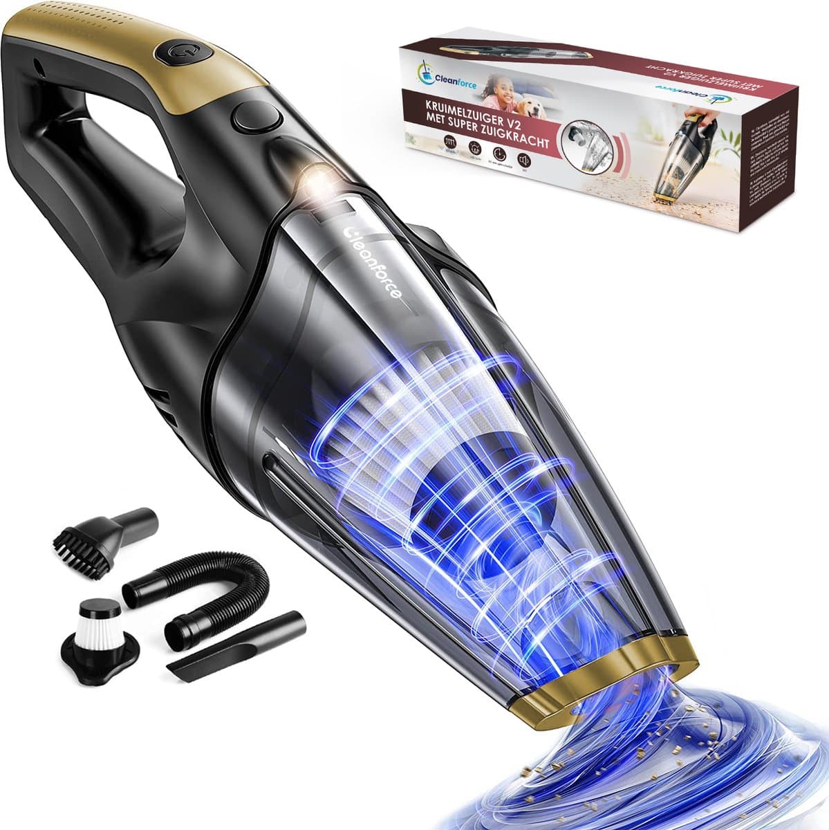 Cleanforce Kruimelzuiger V2 Snoerloos met extreme zuigkracht - Nat & Droog - Auto Stofzuiger - Voor Thuis & Auto — afbeelding 1