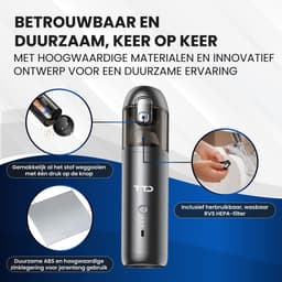 TTD® Premium Auto Stofzuiger Draadloos en Oplaadbaar - 17.000 Pa - Kruimeldief Snoerloos - Handstofzuiger - Blazen & Zuigen - Hittebestending - Compact design - Met HEPA-filter — thumbnail 4