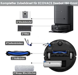 Accessoires Geschikt voor Ecovacs Deebot T80 omni, JKOISL 1*hoofdborstel 6*stofzakken 4*zijborstels 2*filters 2*mopdoekjes, reserveonderdelen robotstofzuiger accessoireset — thumbnail 5