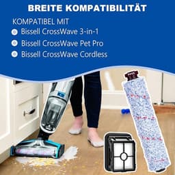 3-in-1 accessoire, 2 multifunctionele rolborstels + 2 vervangingsfilters 1866F, geschikt voor Bissell CrossWave 17132, Pet Pro 2225N, 2582N — thumbnail 3