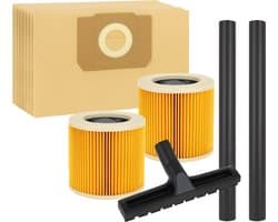 2x Filter, Stofzuigerbuis, Zuigmond en 10x Stofzuigerzakken set geschikt voor Karcher WD2 WD3 - onderdelen vervanging