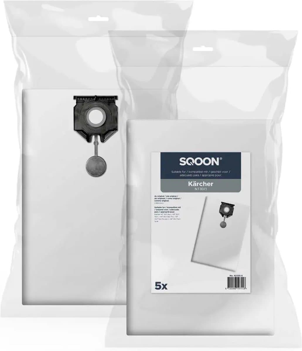 SQOON® Stofzuigerzakken Geschikt voor Kärcher NT30/1 Series – Vervangt Model 2.889-154.0 – 5 Stuks — afbeelding 1
