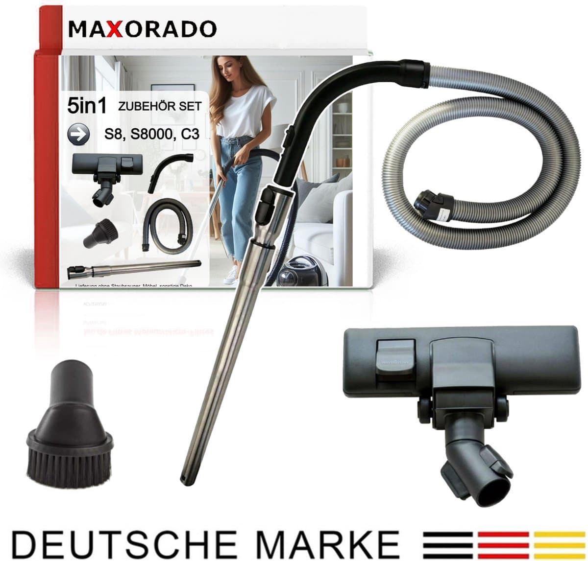 MAXORADO Stofzuiger Set 5-delig - Vloerzuigmond + telescopische buis + handgreep + 1,8m slang + meubelborstel - geschikt voor Miele, Complete C3, S8 Serie — afbeelding 1