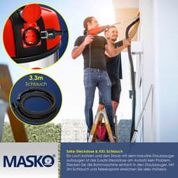 MASKO® industriële stofzuiger nat-droog roestvrij staal 2300W + stopcontact | blaasfunctie | droog en nat zuigen | Push&Clean | industriële stofzuiger met en zonder zak | zakloos - Rood — thumbnail 2