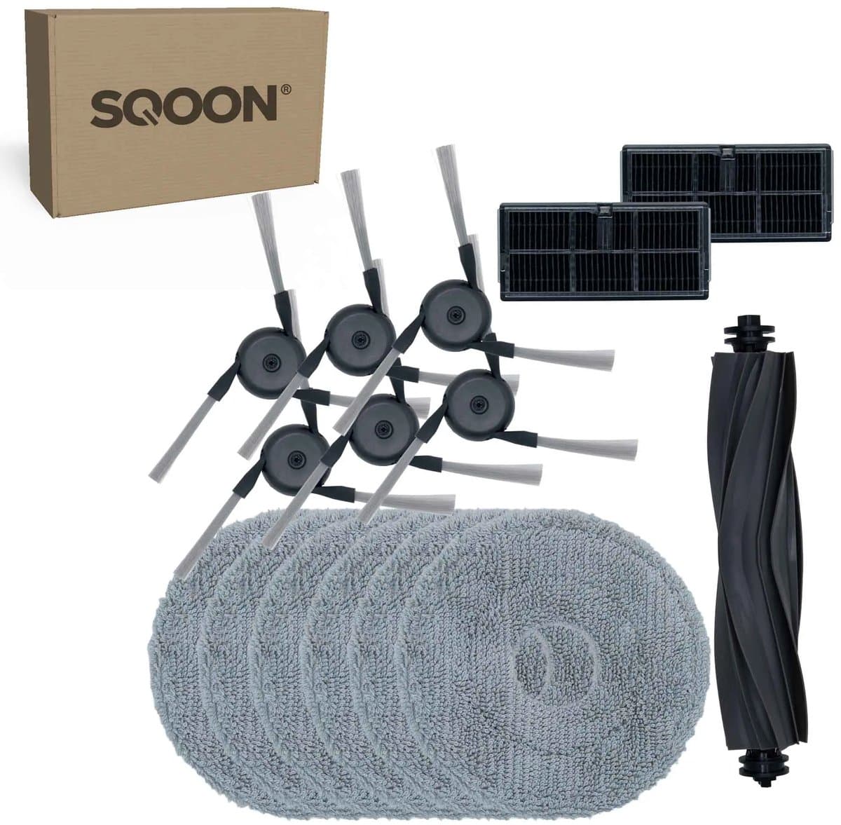 SQOON® vervangingsset geschikt voor Dreame X40 serie robotstofzuigers - 15-delige onderhoudskit met HEPA filters, zijborstels, borstelrol en dweilpadschijven — afbeelding 1