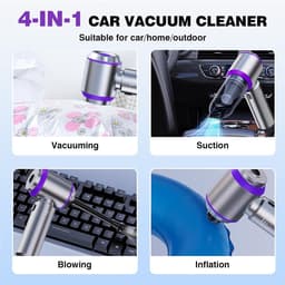 Mini autostofzuiger - Handstofzuiger draadloos - Auto kantoor thuis - 4-in-1 functie - 22000PA - Zilver paars — thumbnail 2