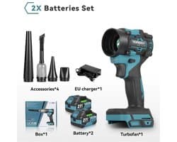 Zerova 2-in-1 Turbo Blazer en Stofzuiger - Blaas- en Zuigfan & Stofzuiger - Borstelloze motor - 1200W - 80.000 RPM - 2 Accu's