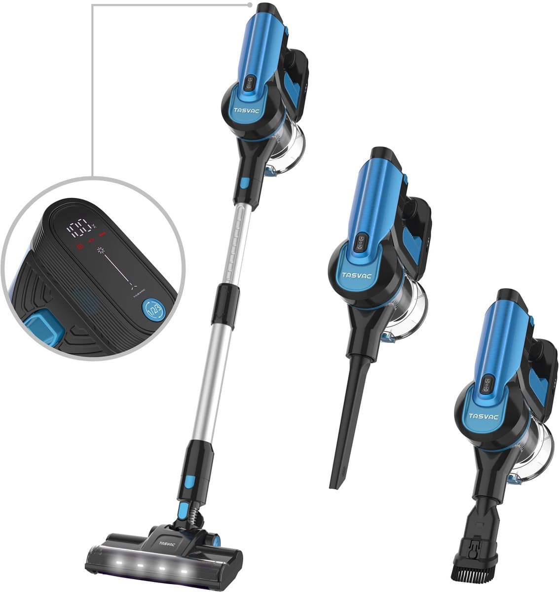 Zwarte Blauwe Snoerloze Steelstofzuiger 260 W, 23 kPa, LED Display, Zachte Rolborstel, HEPA-filter, 50 min Gebruiksduur, Draadloze Stofzuiger met Afneembare Accu, voor Harde Vloeren, Tapijt en Huisdieren — afbeelding 1