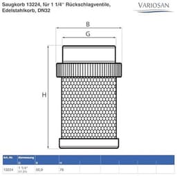 Zuigmand 13224 voor 1 1/4" terugslagkleppen - Roestvrij Stalen Mand DN32 — thumbnail 3