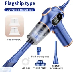 Sensova Auto Stofzuiger Draadloos Krachtig 60W Blauw - Handstofzuiger - Kruimeldief voor Auto en Thuis - Compacte Kruimelzuiger met HEPA Filter - Mini Vacuüm voor Bekleding, Tapijt en Moeilijke Hoeken — thumbnail 2
