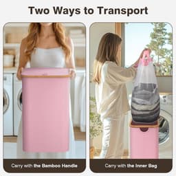 Ruime wasmand 100 liter met deksel en afneembare zakken – roze — thumbnail 3
