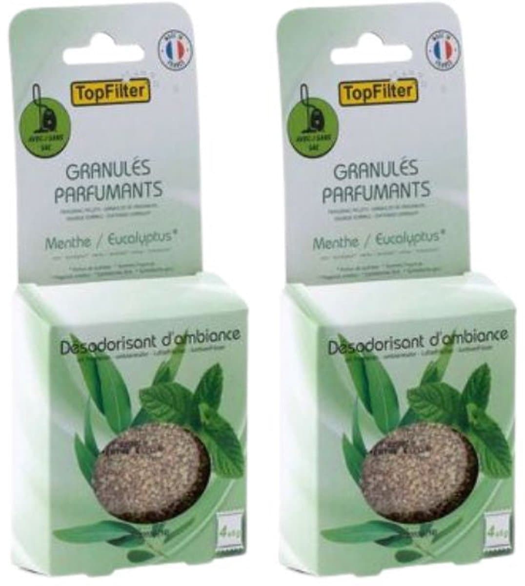 Set van 2 x 4 Zakjes geurkorrels voor stofzuiger met munt/eucalyptus TopFilter — afbeelding 1